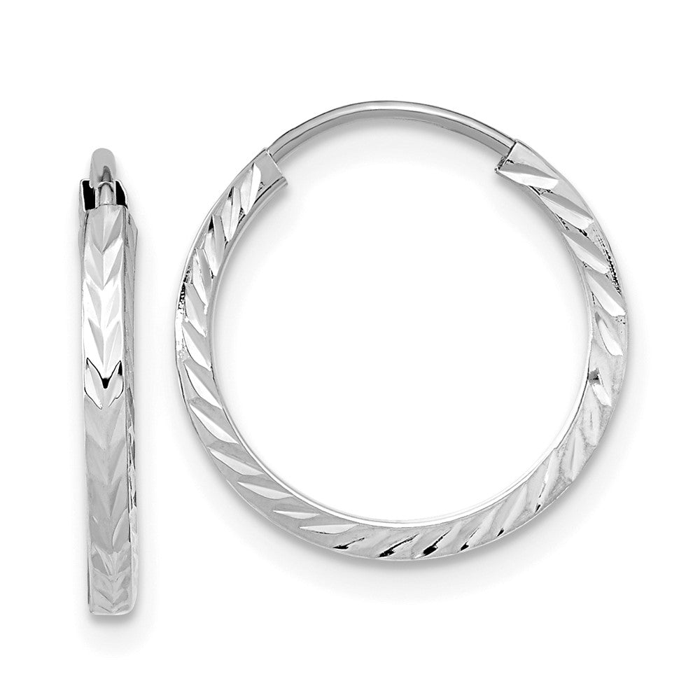 14K White Gold Diamond-Cut Square Tube Endless Hoop Earrings