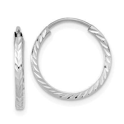 14K White Gold Diamond-Cut Square Tube Endless Hoop Earrings