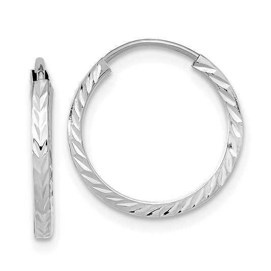 14K White Gold Diamond-Cut Square Tube Endless Hoop Earrings