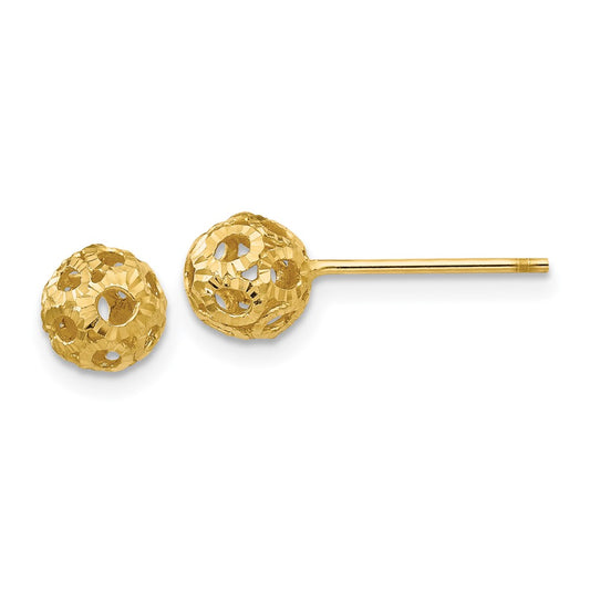 14K Yellow Gold Open Diamond Cut Ball Post Earrings