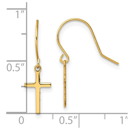 14K Yellow Gold Dangle Cross Shepherd Hook Earrings
