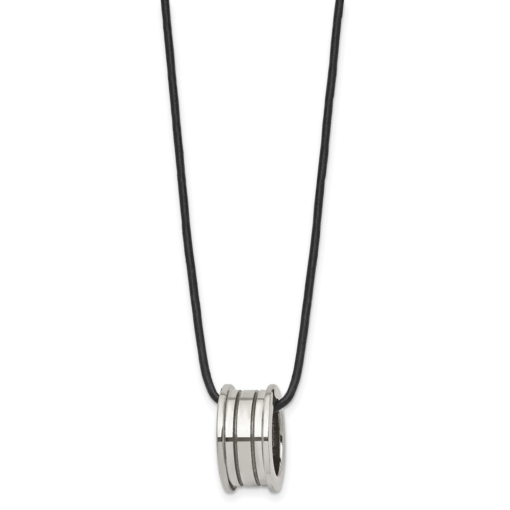 Tungsten Polished Leather Cord 18In Necklace