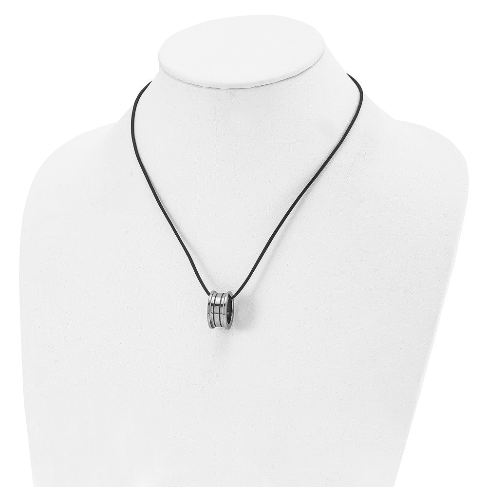 Tungsten Polished Leather Cord 18In Necklace