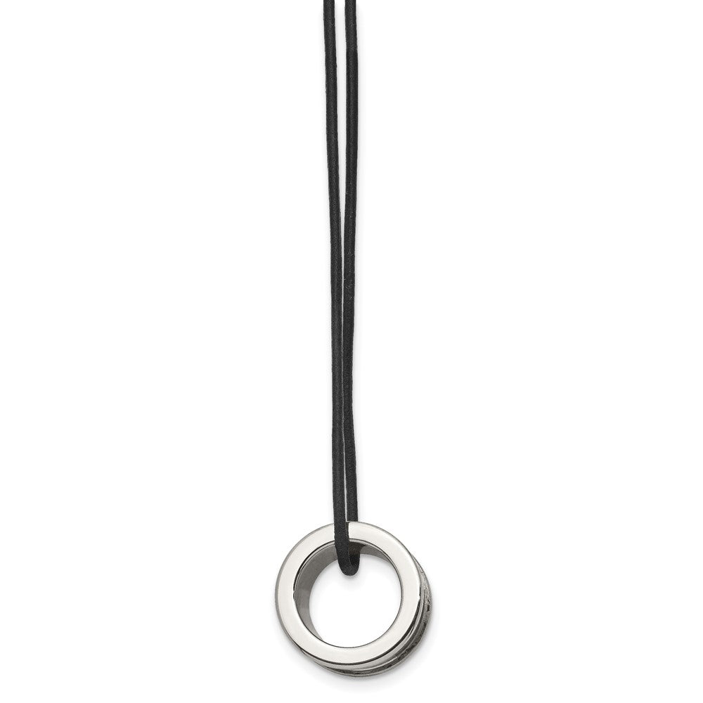 Tungsten Polished Leather Cord 18In Necklace