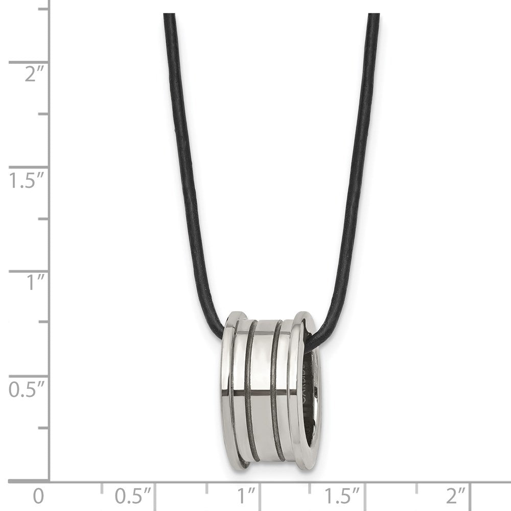 Tungsten Polished Leather Cord 18In Necklace