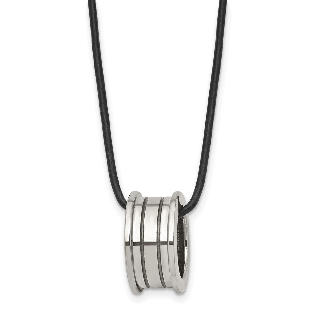 Tungsten Polished Leather Cord 18In Necklace