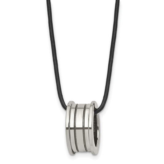 Tungsten Polished Leather Cord 18In Necklace