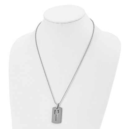 Tungsten Chisel Polished Dog Tag With Key Cut-Out 22 Inch Necklace