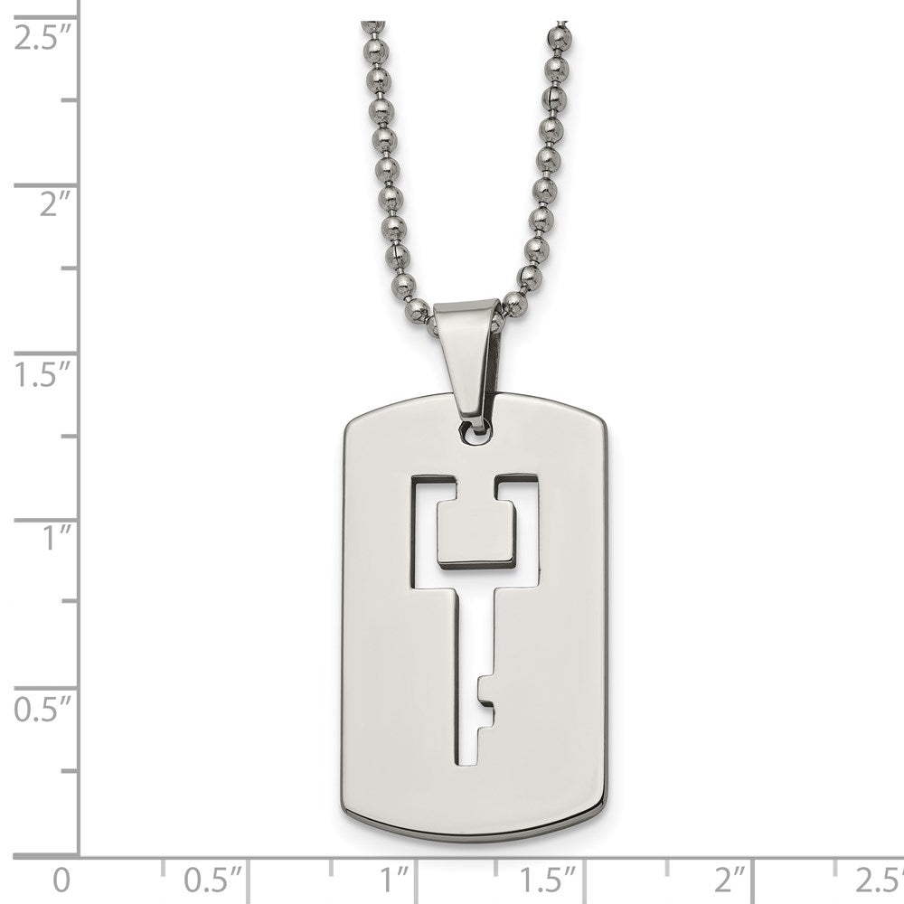 Tungsten Chisel Polished Dog Tag With Key Cut-Out 22 Inch Necklace