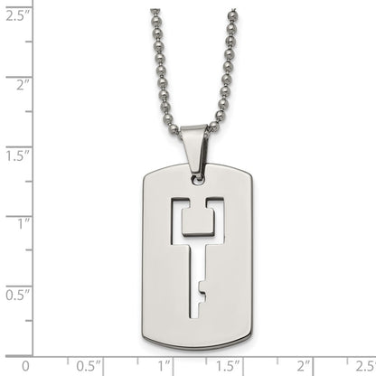 Tungsten Chisel Polished Dog Tag With Key Cut-Out 22 Inch Necklace