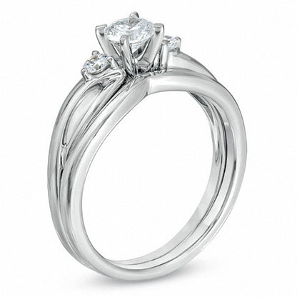 1/2 CT. T.W. Diamond Three Stone Split Shank Bridal Set in 14K White Gold (I/SI2)