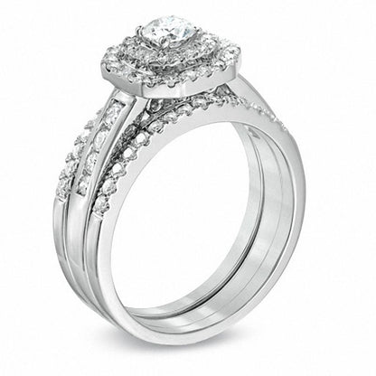 1 CT. T.W. Diamond Octagonal Double Frame Bridal Set in 14K White Gold