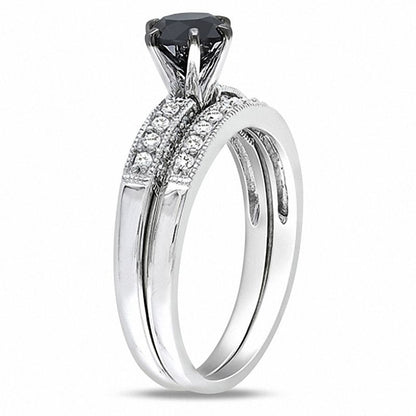 1-1/4 CT. T.W. Enhanced Black and White Diamond Bridal Set in 14K White Gold