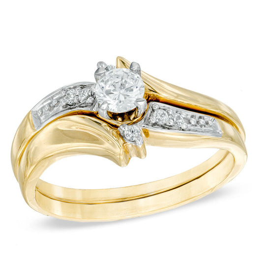 1/4 CT. T.W. Diamond Slant Bridal Engagement Ring Set in 14K Gold