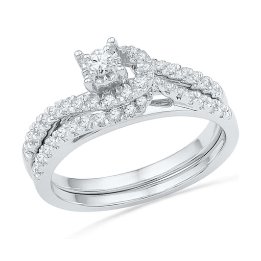 1/3 CT. T.W. Diamond Knot Bridal Engagement Ring Set in 14K White Gold