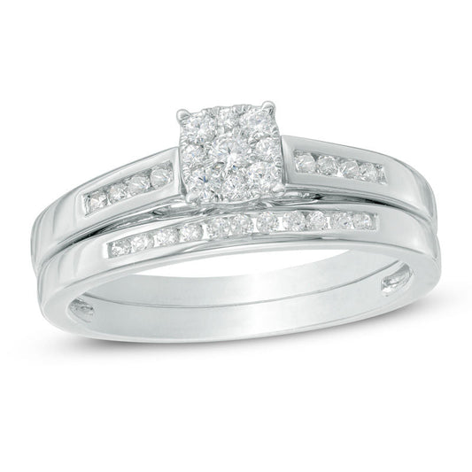1/3 CT. T.W. Composite Diamond Bridal Engagement Ring Set in 14K White Gold