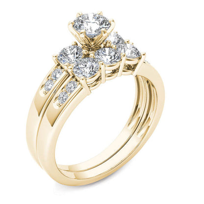 1-1/2 CT. Diamond Three Stone Bridal Set in 14K Yellow Gold