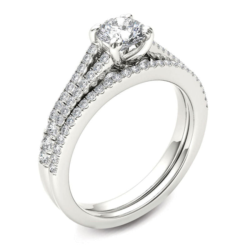 1 CT. T.W. Diamond Split Shank Bridal Set in 14K White Gold