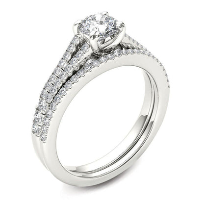 1 CT. T.W. Diamond Split Shank Bridal Set in 14K White Gold