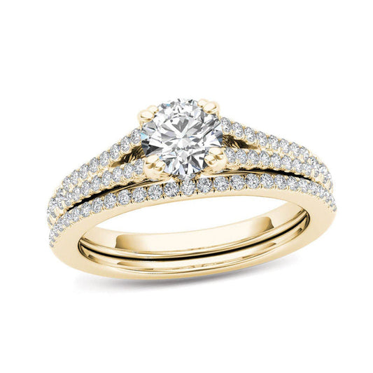 1 CT. T.W. Diamond Split Shank Bridal Engagement Ring Set in 14K Gold