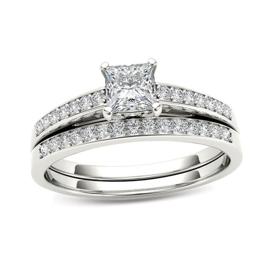 5/8 CT. T.W. Princess-Cut Diamond Bridal Engagement Ring Set in 14K White Gold