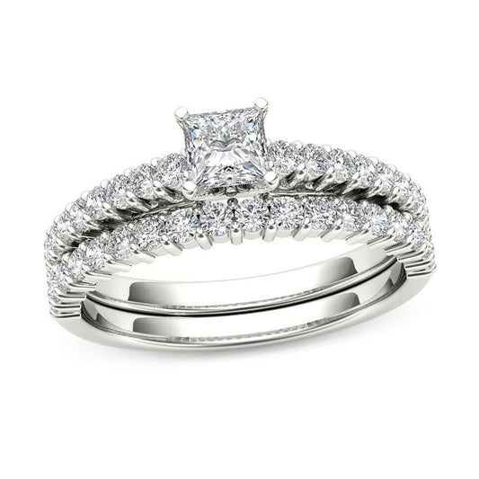 1 CT. T.W. Princess-Cut Diamond Bridal Engagement Ring Set in 14K White Gold