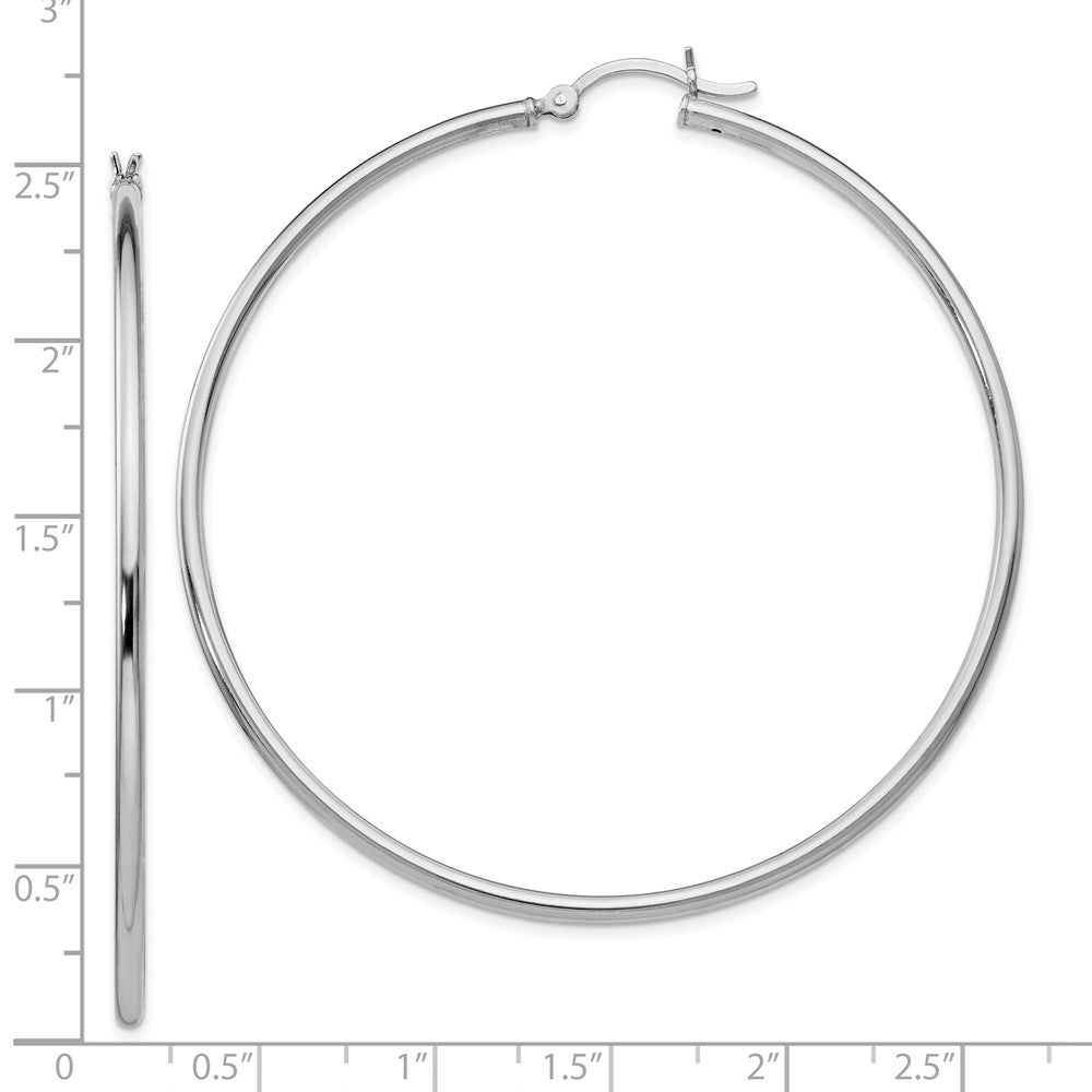 Sterling Silver Rhodium Plated Polished Hinged Hoop Earrings