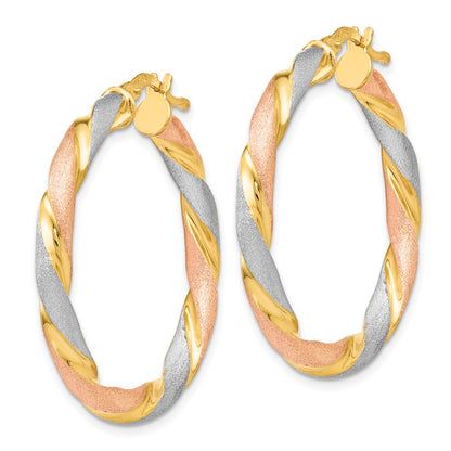 Sterling Silver Tri Color Twisted Hinged Hoop Earrings