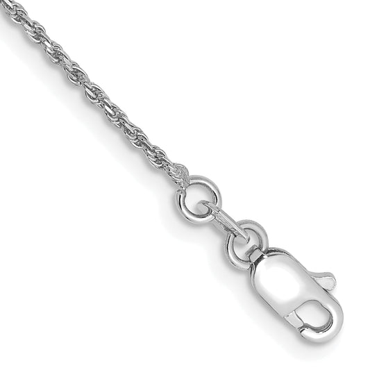 14K White Gold 10 Inch 1.15mm Diamond-Cut Machine Made Rope With Lobster Clasp Chain Anklet
