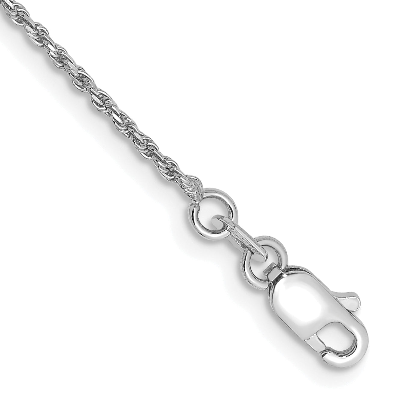 14K White Gold 9 Inch 1.15mm Diamond-Cut Machine Made Rope With Lobster Clasp Chain Anklet