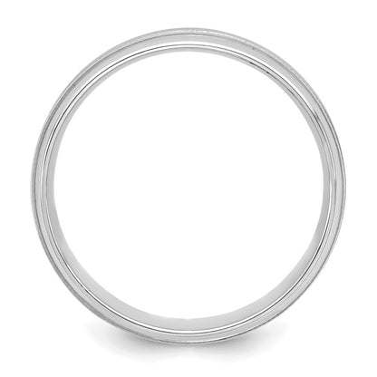 14K White Gold 6mm Heavyweight Comfort Fit Brushed Satin/Polished Milgrain Grooved Edge Wedding Band
