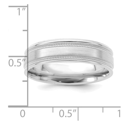 14K White Gold 6mm Heavyweight Comfort Fit Brushed Satin/Polished Milgrain Grooved Edge Wedding Band