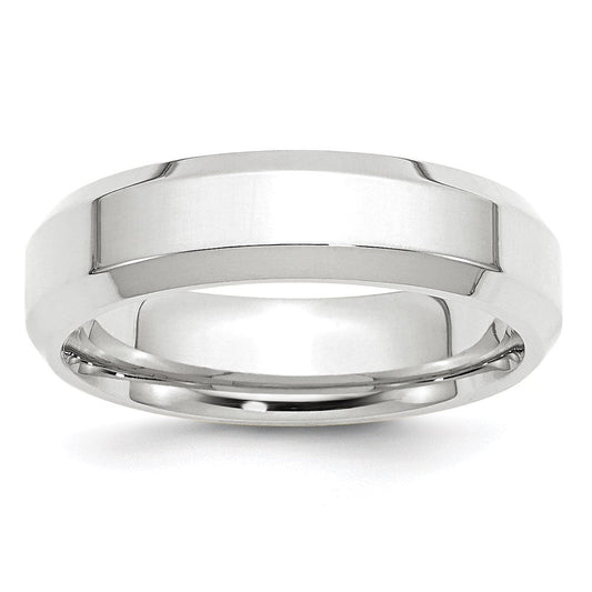 10k White Gold 6mm Beveled Edge Comfort Fit Wedding Band Ring
