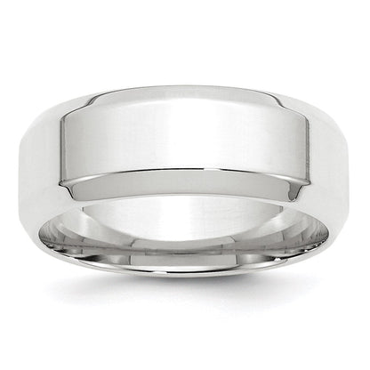 10k White Gold 8mm Beveled Edge Comfort Fit Wedding Band Ring