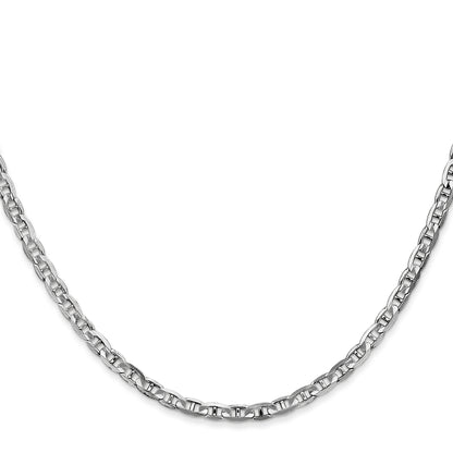 14K White Gold 20 Inch 3mm Concave Anchor With Lobster Clasp Chain Necklace
