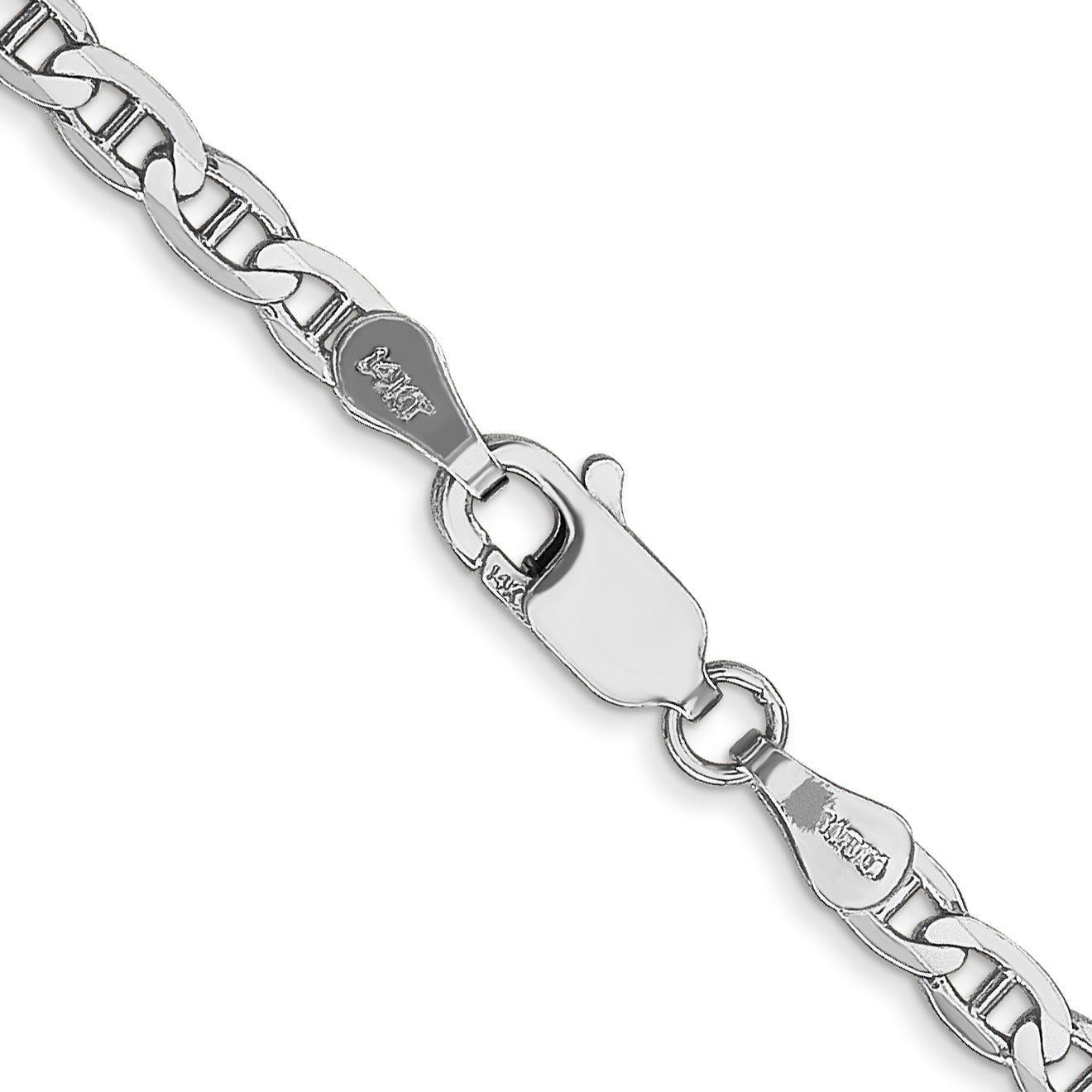 14K White Gold 24 Inch 3mm Concave Anchor With Lobster Clasp Chain Necklace