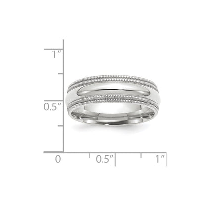 10k White Gold 7mm Double Milgrain Comfort Fit Wedding Band Ring