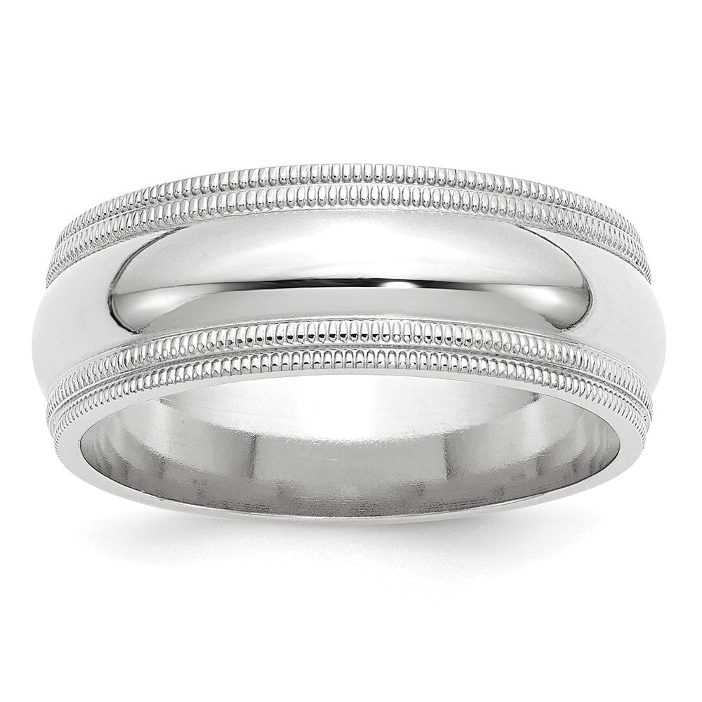 10k White Gold 8mm Double Milgrain Comfort Fit Wedding Band Ring