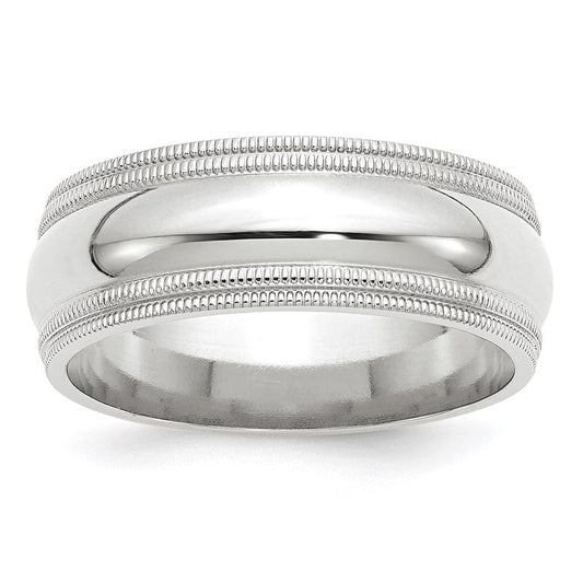 10k White Gold 8mm Double Milgrain Comfort Fit Wedding Band Ring