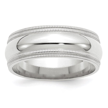 18k White Gold 8mm Double Milgrain Comfort Fit Wedding Band Ring