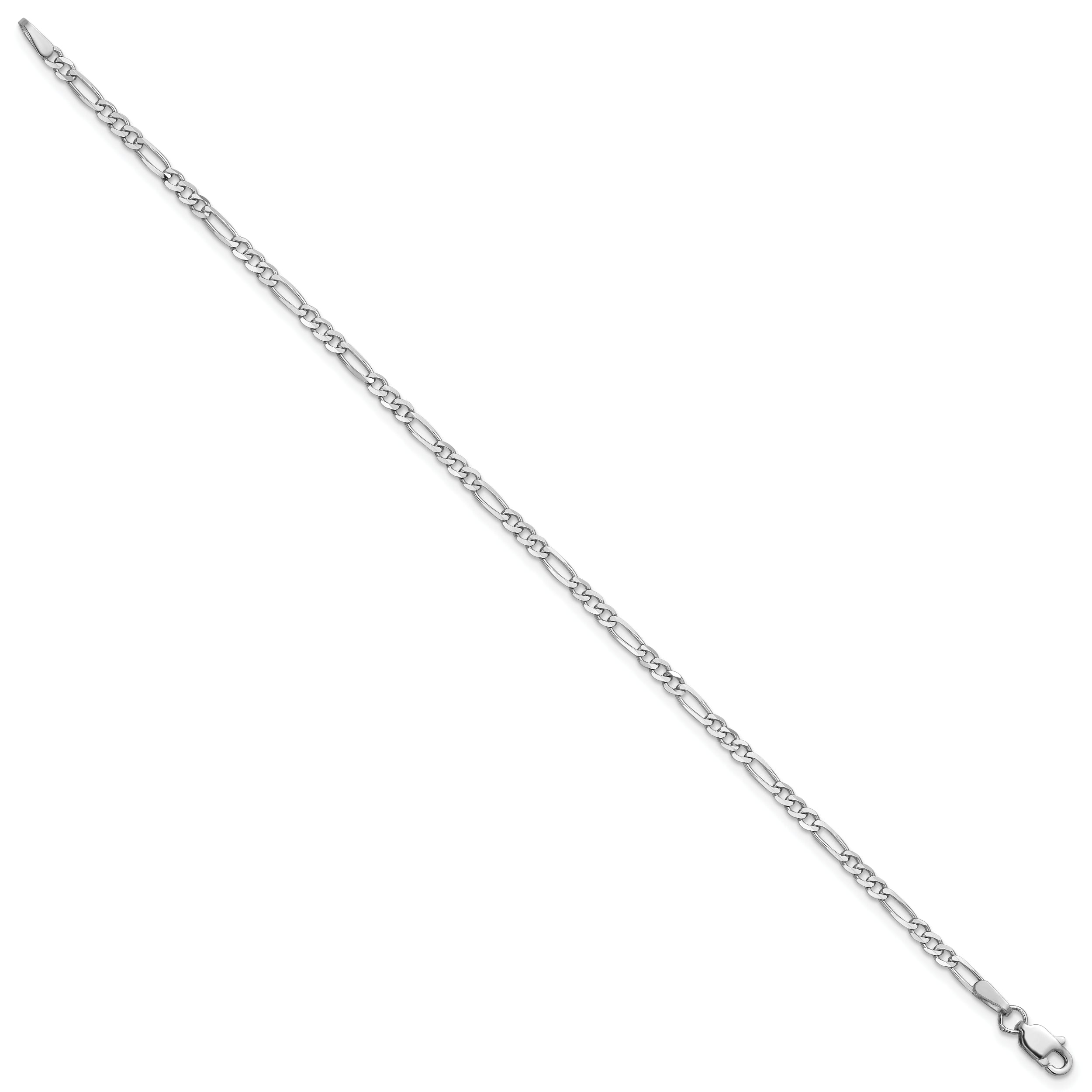 14K White Gold 10 Inch 2.25mm Flat Figaro With Lobster Clasp Anklet