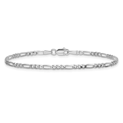 14K White Gold 10 Inch 2.25mm Flat Figaro With Lobster Clasp Anklet
