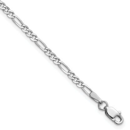 14K White Gold 9 Inch 2.25mm Flat Figaro With Lobster Clasp Anklet
