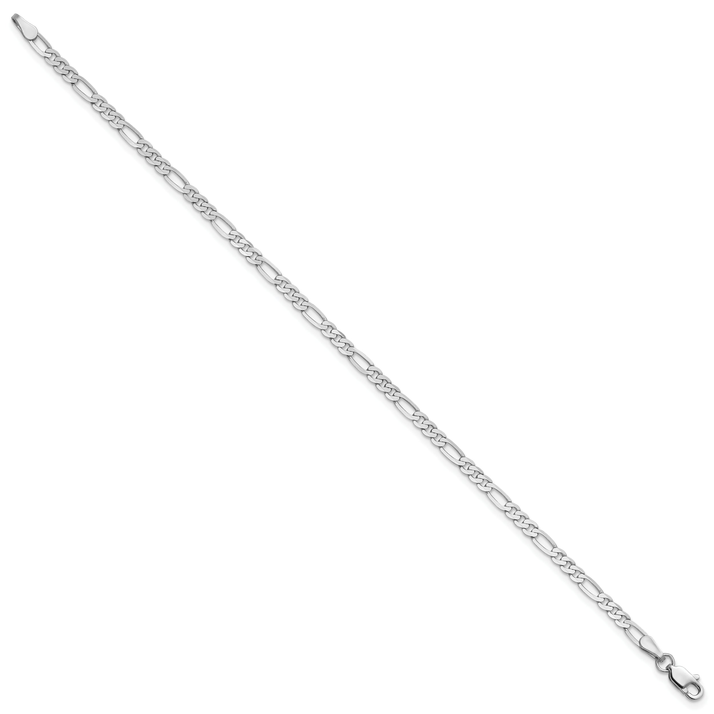 14K White Gold 9 Inch 2.75mm Flat Figaro With Lobster Clasp Anklet