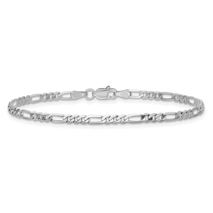 14K White Gold 9 Inch 2.75mm Flat Figaro With Lobster Clasp Anklet