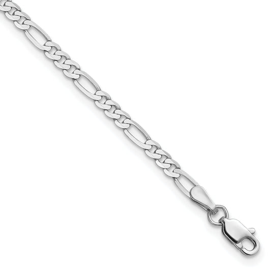14K White Gold 9 Inch 2.75mm Flat Figaro With Lobster Clasp Anklet