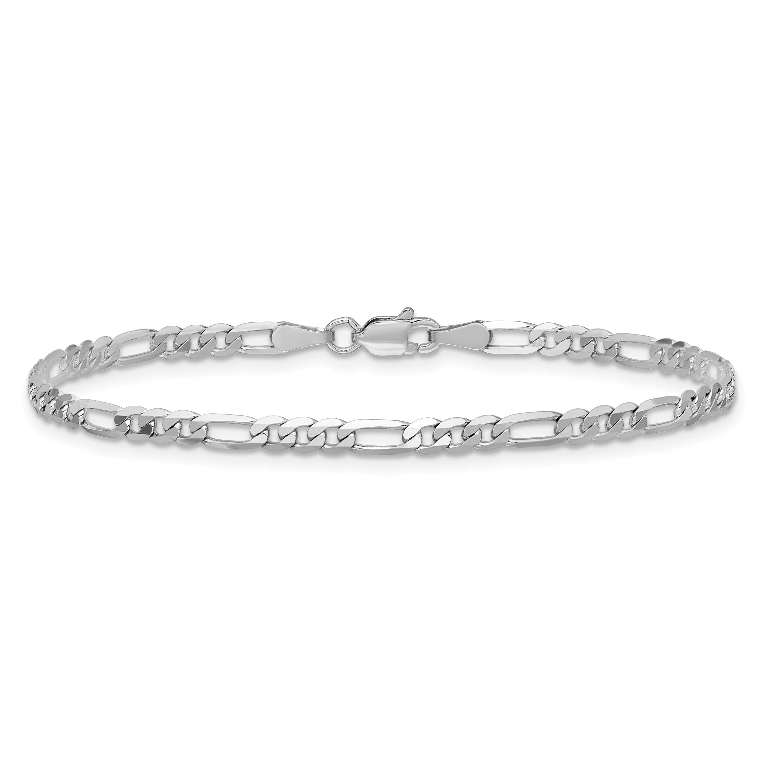 14K White Gold 10 Inch 3mm Flat Figaro With Lobster Clasp Anklet