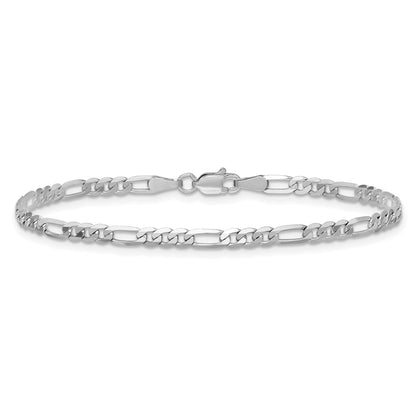 14K White Gold 9 Inch 3mm Flat Figaro With Lobster Clasp Anklet