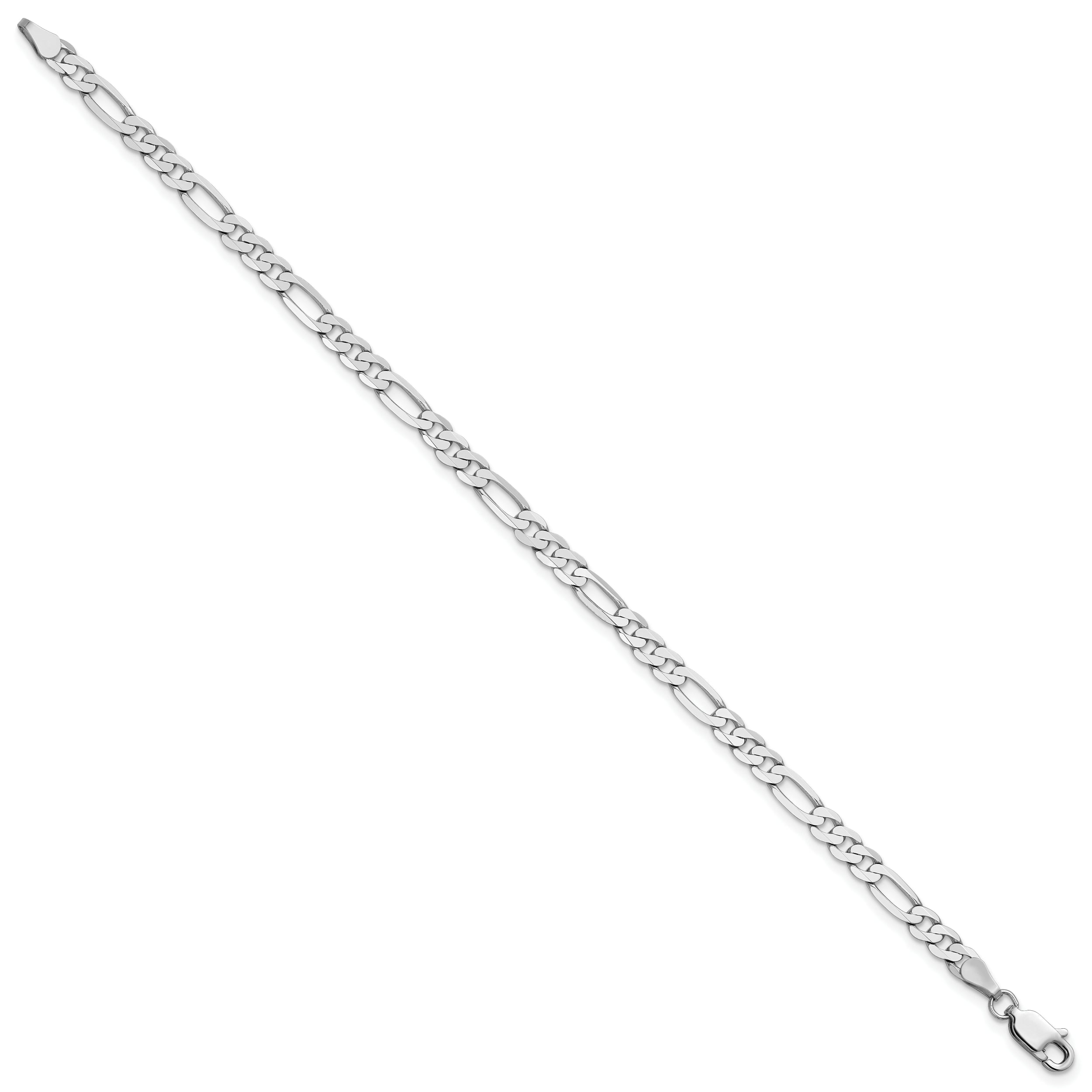 14K White Gold 8 Inch 4mm Flat Figaro With Lobster Clasp Bracelet