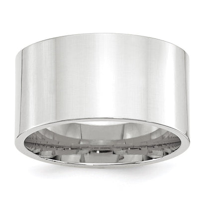 18k White Gold 12mm Standard Weight Flat Comfort Fit Wedding Band Ring